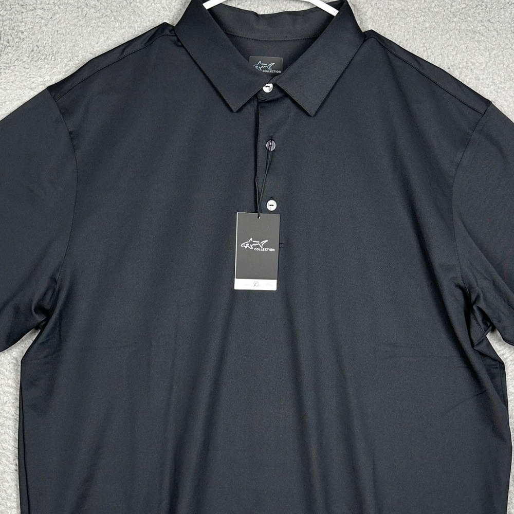 NEW Greg Norman Polo Shirt Men XL Play Dry Black Golf Stretch Rugby Short Sleeve